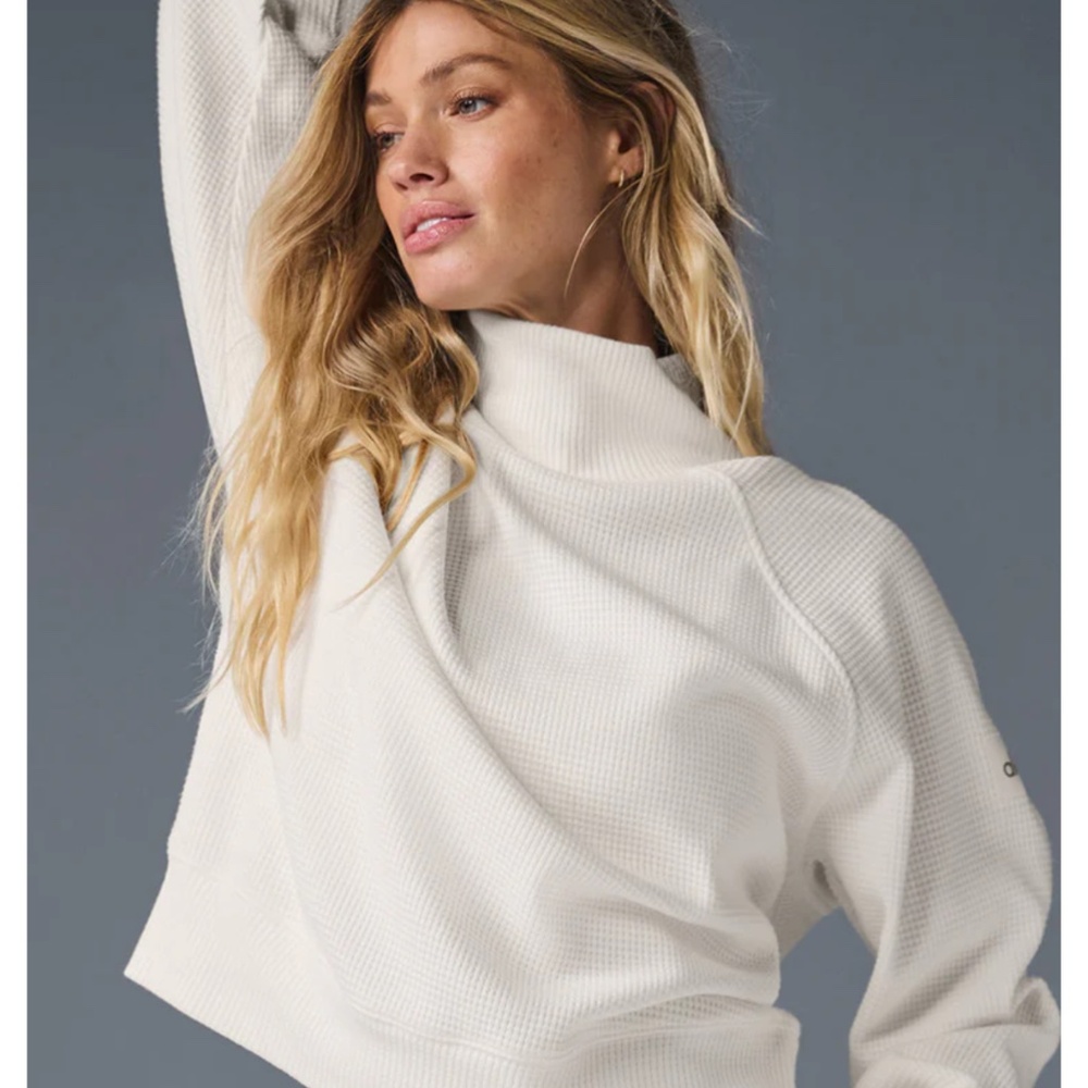 ALO Waffle Weekend Escape Mock Neck Long Sleeve NWT